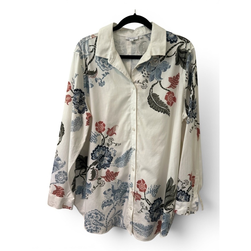 Chico's 3.5 Plus (US 18) Botanical Floral Blouse Cottagecore Coastal Grandma